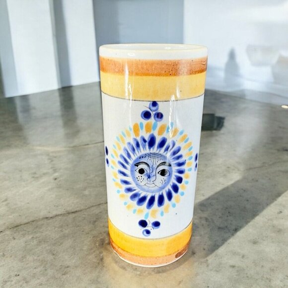 Vintage Hand Made Mexico Pottery Hand Painted Vase Tumbler Ceramic Signed Cat - Picture 1 of 16